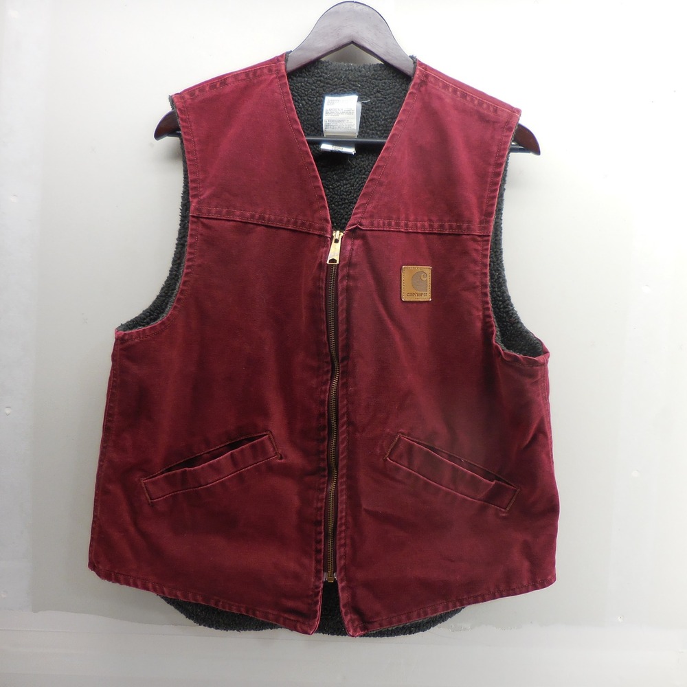 Carhartt V13 CRI Crimson Red Sandstone Duck Sherpa Vest Mens M USA Union Made